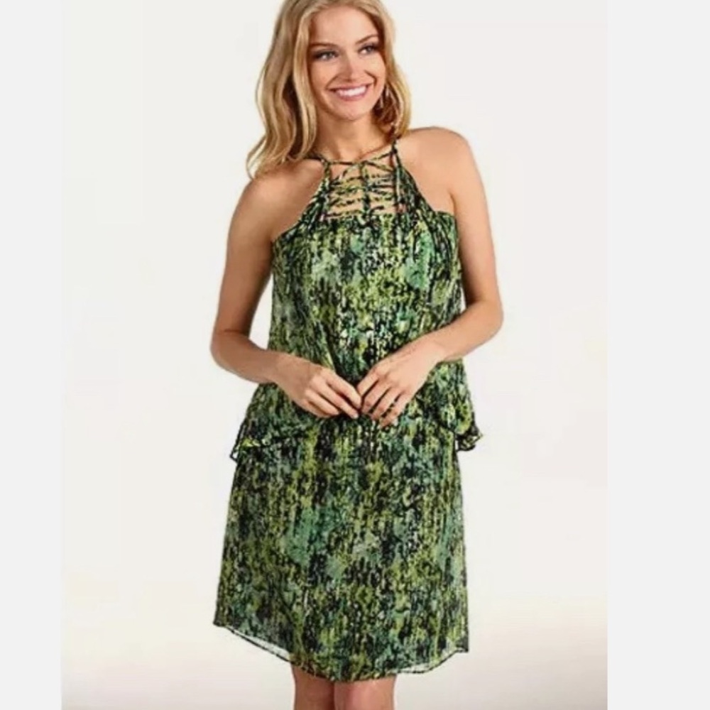 BCBGMaxAzria Print Strappy Silk Dress